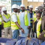 Managing Director, Lagos Water Corporation (LWC), Mr Mukhtaar Tijani, leading an inspection team to the ongoing rehabilitation of Iju Waterworks.