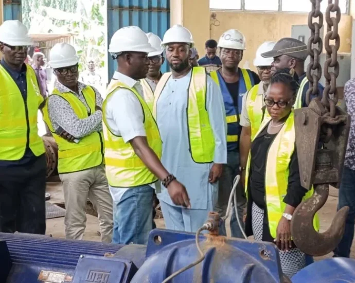 Managing Director, Lagos Water Corporation (LWC), Mr Mukhtaar Tijani, leading an inspection team to the ongoing rehabilitation of Iju Waterworks.