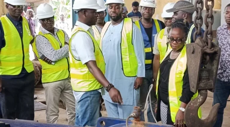 Managing Director, Lagos Water Corporation (LWC), Mr Mukhtaar Tijani, leading an inspection team to the ongoing rehabilitation of Iju Waterworks.