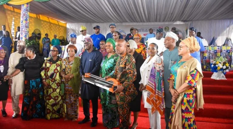 Governor Babajide Sanwo-Olu and some executive council members, at the MESI programme organised by the Ministry of Women Affairs and Poverty Alleviation (WAPA) on Tuesday at Ikeja