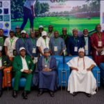 L-R (sitting): Dr. Tony Philmoore, Executive Director, Professional Golfers’ Association of Nigeria (PGAN), Otunba Olusegun Runsewe, President, Nigeria Golf Federation, Mr Lawal Garba, Chairman/CEO, Trobell Nigeria Limited, The Royal Father of the Day, His Royal Highness, Oba Saheed Ademola Elegushi and Simon Lalong, the former Governor of Plateau State at the just concluded second edition of the Nigeria Golf Federation Stakeholders and Golfers Summit in Abuja.