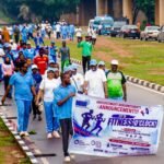 Participants at the fifth quarterly fitness walk of the News Agency of Nigeria in Abuja