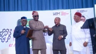 L-R: Mr Godwin Abumisi, National President, Nigeria Union of Pensioners (NUP); Mr Festus Keyamo, Minister of Aviation and Aerospace Development; Mr Joe Ajaero, President, Nigeria Labour Congress and Dr Maurice Mbaeri, Chairman, Organising Committee, 2026 Pre-Retirement Summit and retired Permanent Secretary, Office of the Secretary to the Government of the Federation (SGF), at the 2026 National Pre-Retirement Summit (NPS) in Abuja on Thursday