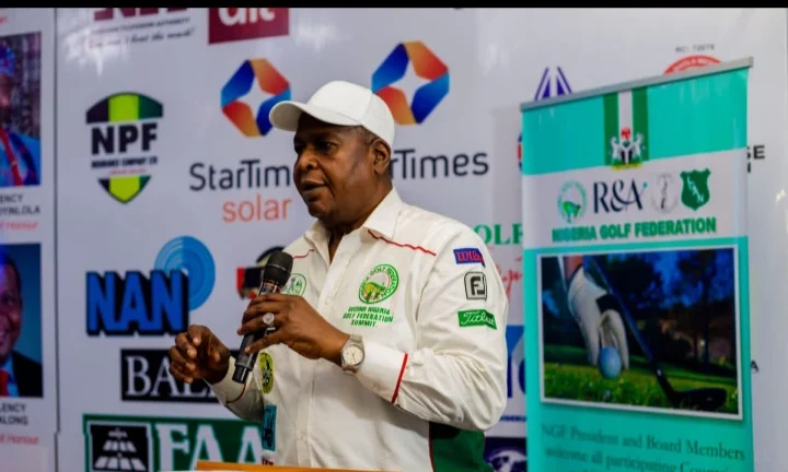 Otunba Olusegun Runsewe, OON, President, Nigeria Golf Federation (NGF) delivering his welcome address at the recently 2nd NGF Summit in Abuja.(PhotoCredit:NAN) 