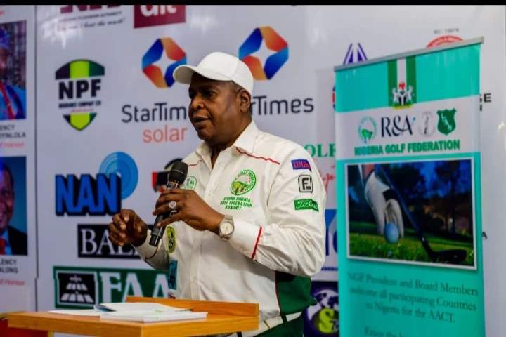 Otunba Olusegun Runsewe, OON, President, Nigeria Golf Federation (NGF) delivering his welcome address at the recently 2nd NGF Summit in Abuja.(PhotoCredit:NAN)