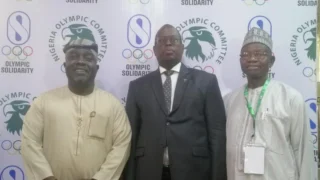 From left: Director-General of the National Sports Commission, Bukola Olapade; President of Commonwealth Sport, Donald Rukare and President of Nigeria Olympic Committee, Habu Gumel, at the opening of a two-day seminar on good governance, organised by the NOC in Abuja