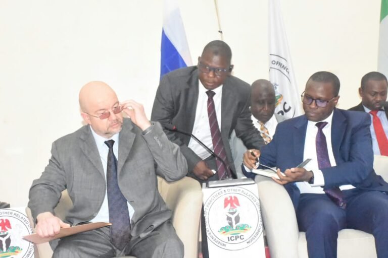 The Chargé d’Affaires of the Russian Embassy in Nigeria, Mr Igor Ivannikov, and ICPC Chairman, Dr Musa Aliyu at the 4th Anti-Corruption Academy of Nigeria (ACAN) International Diplomatic Dialogue themed, “Development of Anti-Corruption Strategies and Policies: The Russian National Experience.” On Tuesday in Abuja