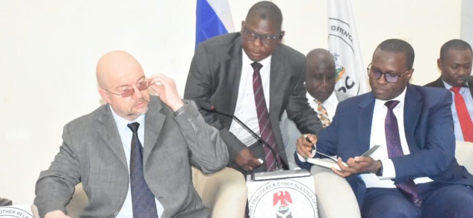The Chargé d’Affaires of the Russian Embassy in Nigeria, Mr Igor Ivannikov, and ICPC Chairman, Dr Musa Aliyu at the 4th Anti-Corruption Academy of Nigeria (ACAN) International Diplomatic Dialogue themed, “Development of Anti-Corruption Strategies and Policies: The Russian National Experience.” On Tuesday in Abuja