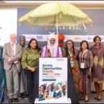 Emir of Kano, Muhammadu Sanusi II (middle), with Arunma Oteh, with other participants at the launch of EFInA 9th Access to Financial Services in Nigeria survey in Abuja.