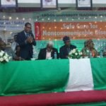 Dr Akinsanya Olusegun-Joseph, a cardiologist, speaking at the 2026 World Patient Safety Day organised by Lagos University Teaching Hospital (LUTH)