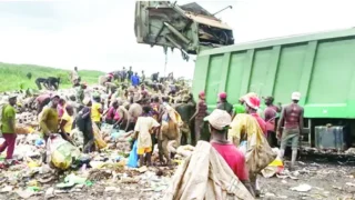 Waste pickers at a dump site