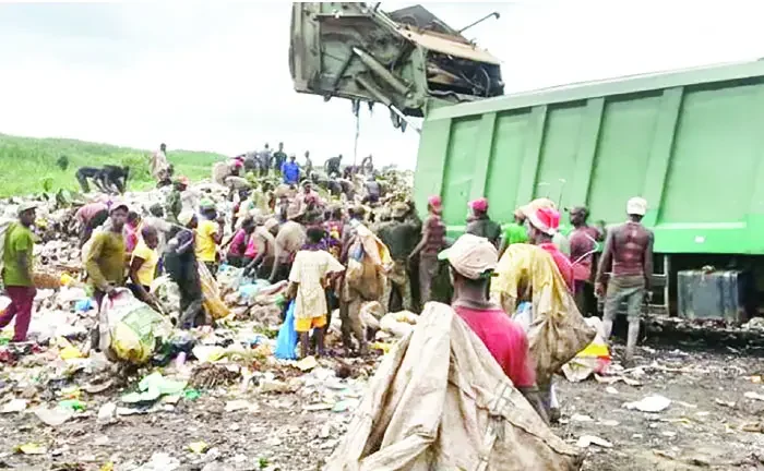 Waste pickers at a dump site