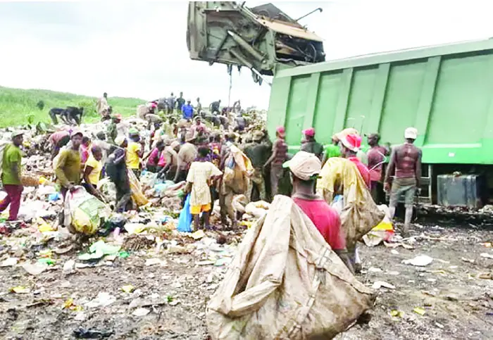 Waste pickers at a dump site
