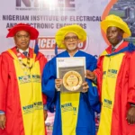 Mr Felix Adegboye, President, NIEEE (1st left) & Bayo Olusodo, Vice President, Embedded and Emerging Technologies, NIEEE (3rd left), during the ICEPT 2026 and conferment of Fellow on Chairman, Oilserv Group, Dr Emeka Okwuosa, in Port-Harcourt