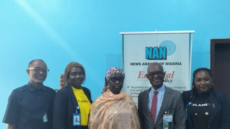 L-R: Emmanuel Afonne, Assistant Editor-in-Chief, NAN; Abigail Ekiofenue, Corporate Communications Executive, CBN Africa; Hajia Hadiza Aliyu, Editor-in-Chief, NAN; Mr Austin Ekanem, Director of Programmes, Flame TV AND Production Manager, CBN, and Anne Onuoha, Editor, Flame TV